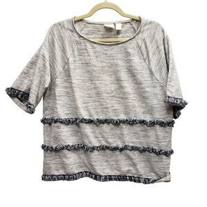 Chico's Womens Top Size 2 Large Boxy‎ Fringe Fun Blue Artsy